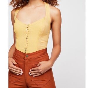 Free People Yellow Button-Front Tank Medium